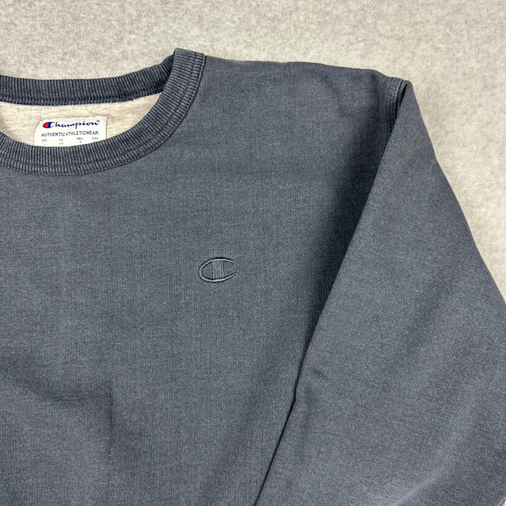 Champion Authentic Athleticwear Crewneck Sweatshirt Large Faded Navy Blue Logo
